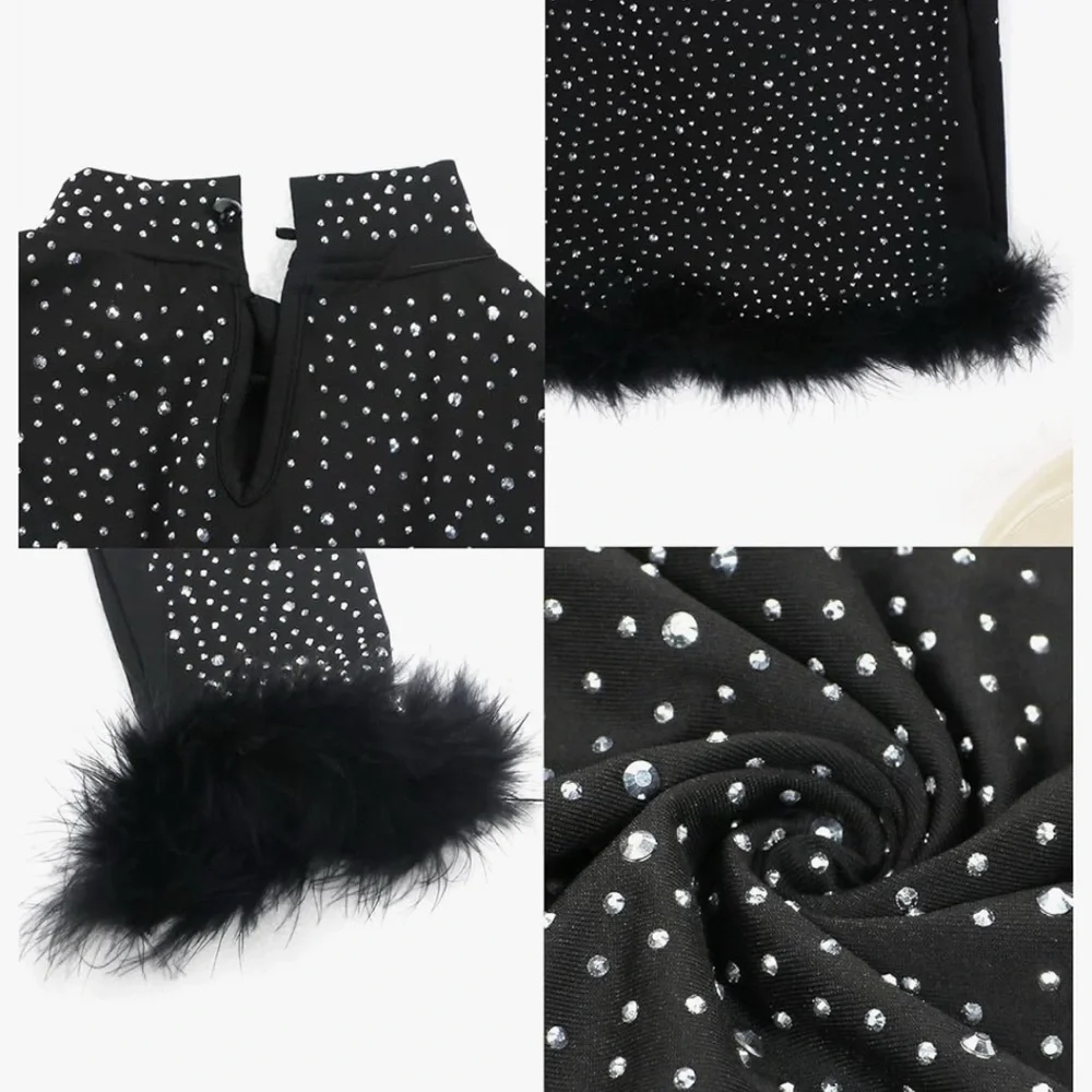 Fun Black Glitter Dress with Feather Accents! - Picture 3 of 4